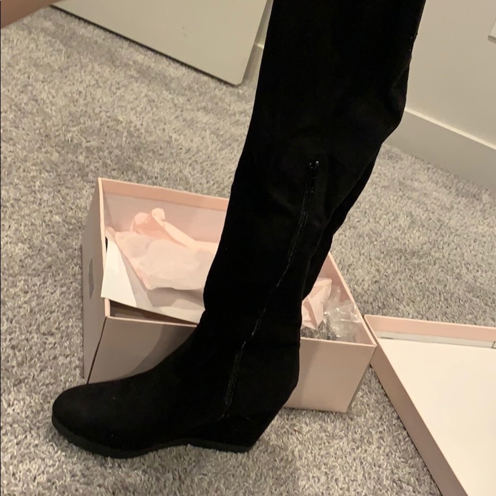 NIB tall Black Wedge Boots